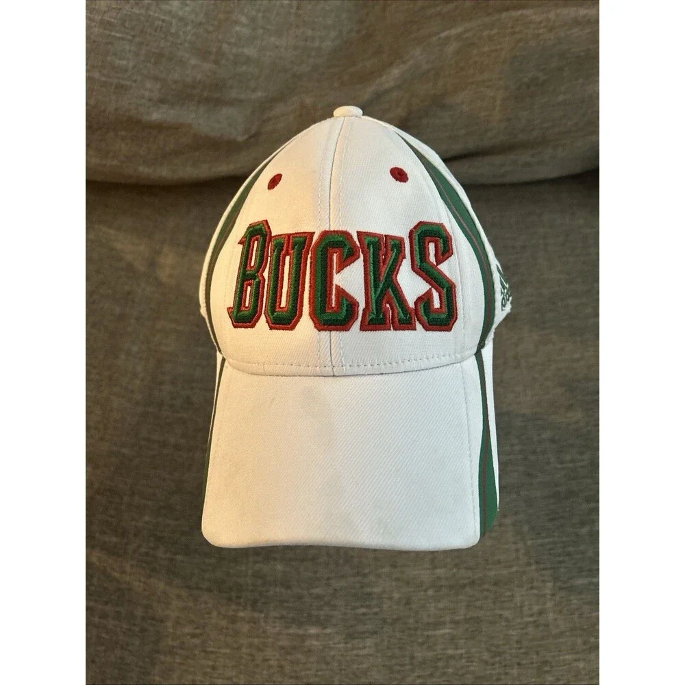 Adidas NBA Bucks Milwaukee Bucks Hat Adjustable Cap White Big Logo